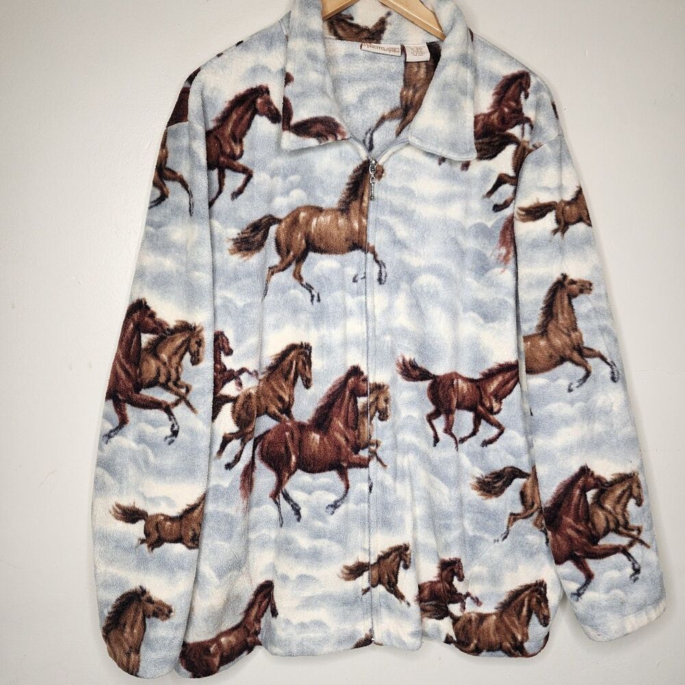 Vintage 90s Equestrian Horse Print Fleece Jacket Womens XXL Western Full Zip - Picture 4 of 12